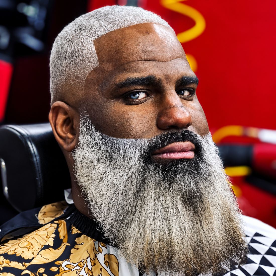 Gray beard trim with a crisp lineup at Finesse It Pro, a barbershop near Mango